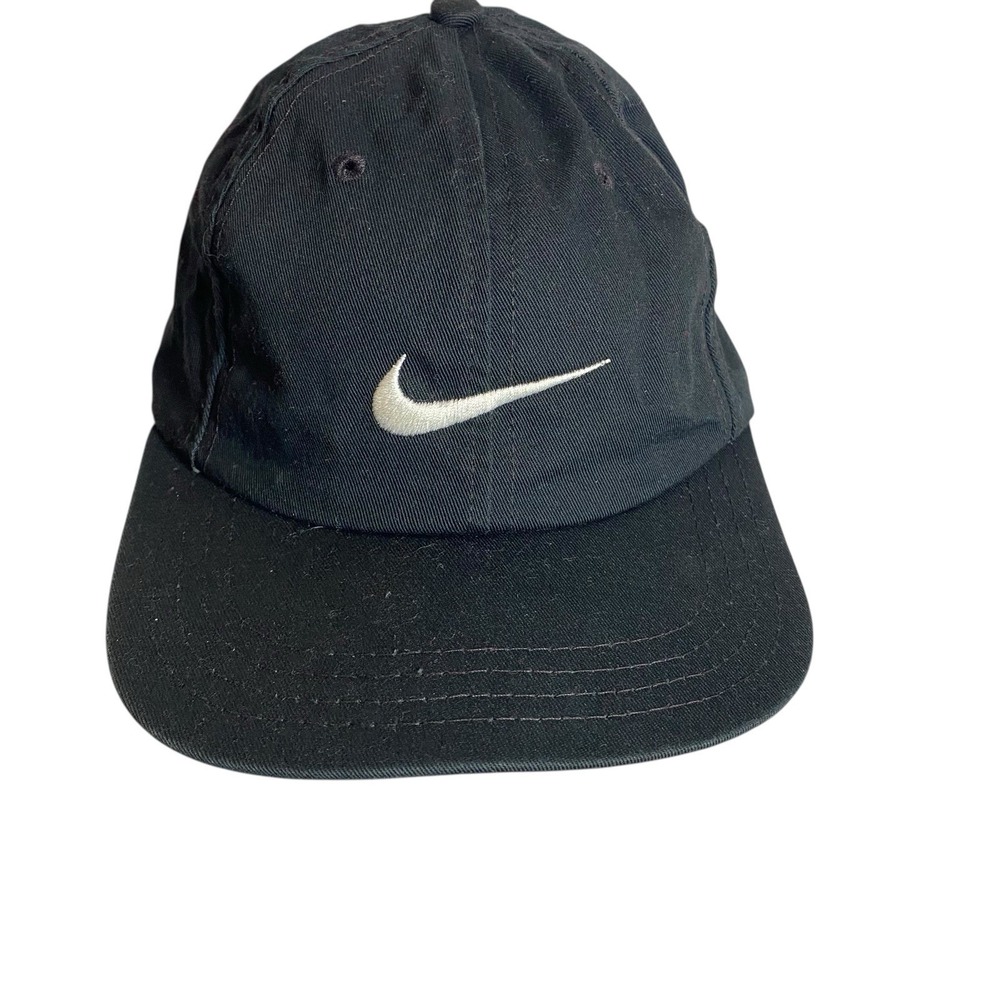 Vintage Black Nike Center Swoosh Tiger Woods Logo Fitted Hat Size 7 1/4 USA‎